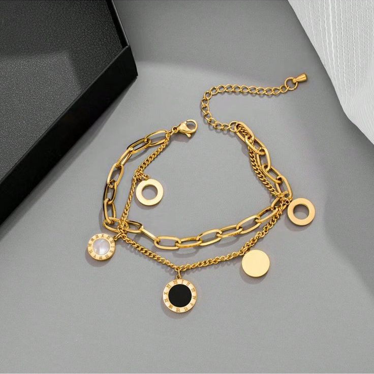 Double Layered Roman Charm Bracelet – Gold